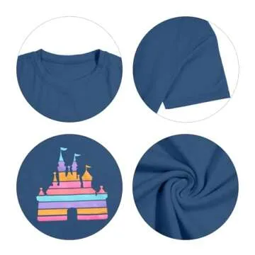 Magic Kingdom Shirt for Women: Funny Castle Graphic Tees Magical Fairy Tale Gift Casual Short Sleeve Tops Blue