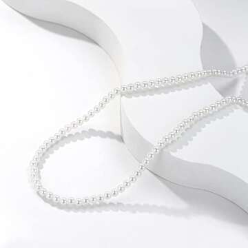 Luxval Pearl Necklaces for Women, 4MM Cream White Pearl Jewelry, 14K Gold Plated Handmade Dainty Toggle Clasp Necklace for Women Jewelry Gifts, 14"