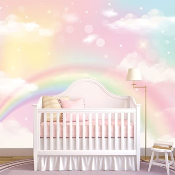 Bormia Wall Mural Wallpaper Rainbow Pink Clouds Room Background Decor for Living Room Bedroom(Not Pe...