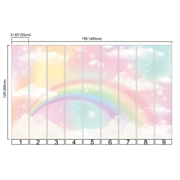 Bormia Rainbow Pink Clouds Wall Mural for Room Decor