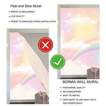 Bormia Rainbow Pink Clouds Wall Mural for Room Decor