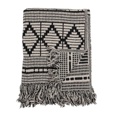 Bloomingville Soft Reclaimed Cotton Blend Throw in Black and Beige