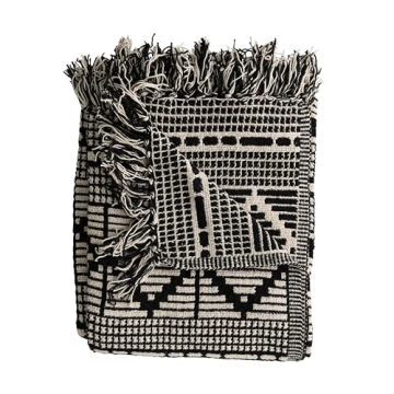 Bloomingville Soft Reclaimed Cotton Blend Throw in Black and Beige