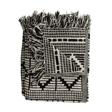 Bloomingville Soft Reclaimed Cotton Blend Throw in Black and Beige