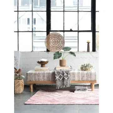 Bloomingville Soft Reclaimed Cotton Blend Throw in Black and Beige