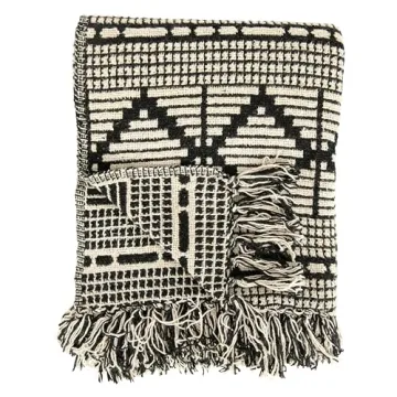 Bloomingville Soft Reclaimed Cotton Blend Throw in Black and Beige