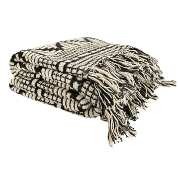 Bloomingville Soft Reclaimed Cotton Blend Throw in Black and Beige