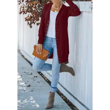 MEROKEETY Women's 2024 Fall Long Sleeve Snap Button Down Solid Color Knit Ribbed Neckline Cardigans Wine