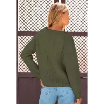MEROKEETY Women's 2024 Long Sleeve Cardigan Sweater Crew Neck Button Ribbed Open Front Knit Outerwear, ArmyGreen, XL