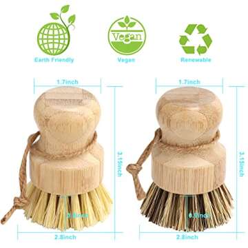 Bamboo Dish Brush Set, 4 Pcs Palm Wooden Dish Scrubber Brush, Dish Brushes, Durable Wood Dishes Scru...