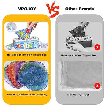 VPOJOY Baby Tissue Box Toy, Soft Montessori Tissue Box Baby Toys 6 to 12 Months, High Contrast Crinkle Paper Sensory Silk Scarves Toys for 1 Year Old Boys Girls Kids Early Learning Gifts