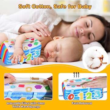 VPOJOY Baby Tissue Box Toy, Soft Montessori Tissue Box Baby Toys 6 to 12 Months, High Contrast Crinkle Paper Sensory Silk Scarves Toys for 1 Year Old Boys Girls Kids Early Learning Gifts