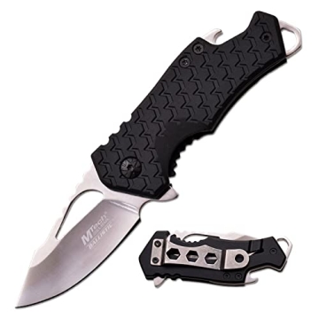 MTech Spring Assisted Folding Knife with Black Handle, Bottle Opener, Pocket Clip - Mirror Polished ...