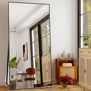GLSLAND 71"x31" Full Length Mirror Extra Large Hanging or Leaning Rectangle Mirror Aluminum Alloy Thin Frame Bedroom Floor Dressing,Black