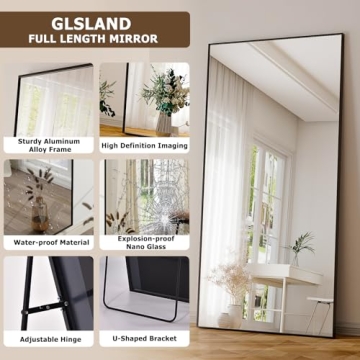 GLSLAND 71"x31" Full Length Mirror Extra Large Hanging or Leaning Rectangle Mirror Aluminum Alloy Thin Frame Bedroom Floor Dressing,Black
