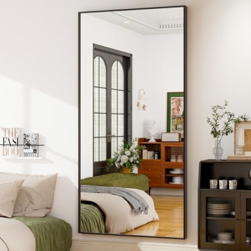 GLSLAND 71"x31" Full Length Mirror Extra Large Hanging or Leaning Rectangle Mirror Aluminum Alloy Thin Frame Bedroom Floor Dressing,Black