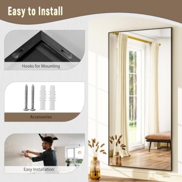 GLSLAND 71"x31" Full Length Mirror Extra Large Hanging or Leaning Rectangle Mirror Aluminum Alloy Thin Frame Bedroom Floor Dressing,Black