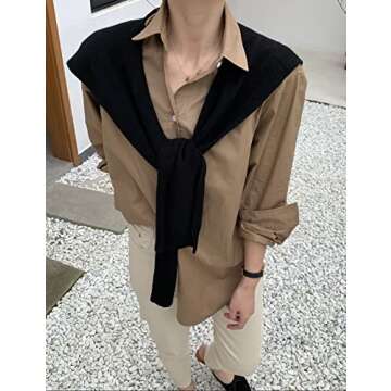 Zontroldy Women's Fashion Sweater Knitted Knotted Shawl Wraps Cape Tops Blouses(0221-Black-OneSize)