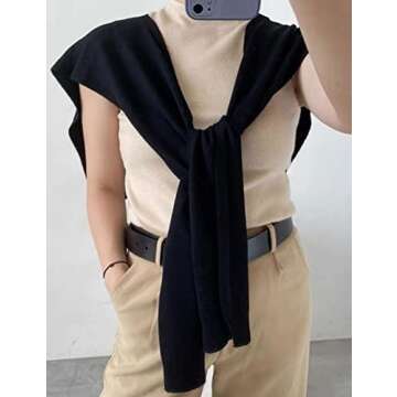 Zontroldy Women's Fashion Sweater Knitted Knotted Shawl Wraps Cape Tops Blouses(0221-Black-OneSize)