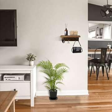 HRONRAD Rustic Key Holder for Wall, Farmhouse Wall Shelf with 4 Hooks, Wall Mounted Key Racks, Wooden Mail Organizer with Hooks for Entryway (Brown)