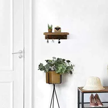 HRONRAD Rustic Key Holder with Shelf & Hooks for Home