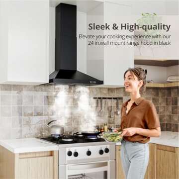 FIREGAS Range Hood 24 inch Wall Mount Type with Ducted/Ductless Convertible,450 CFM Stainless Steel ...