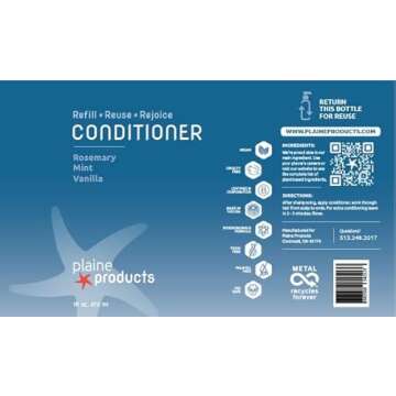 Plaine Products Eco-Friendly Shampoo and Conditioner - Rosemary, Mint, Vanilla - Sulfate Free, 16 oz (Refillable Bottles with Pumps)