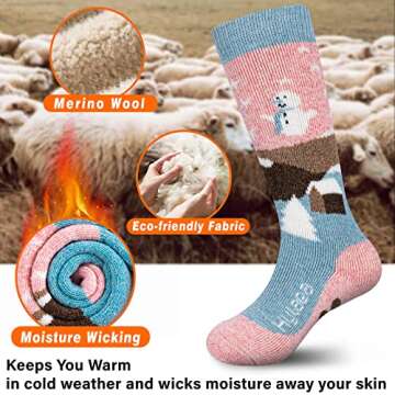Hylaea Merino Wool Ski Socks Kids, Knee-high Warm Thermal Snowboard Skating Socks for Toddler Boys a...