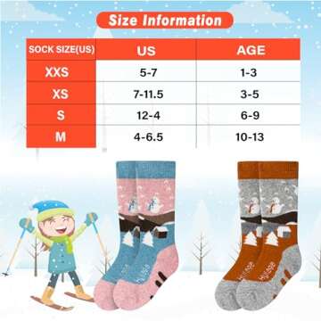 Hylaea Merino Wool Ski Socks Kids, Knee-high Warm Thermal Snowboard Skating Socks for Toddler Boys and Girls Pink Grey X-Small
