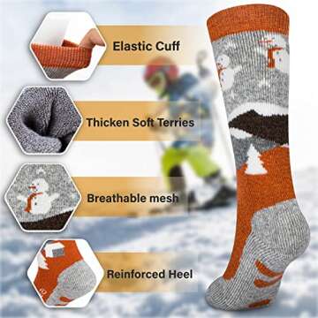 Hylaea Merino Wool Ski Socks Kids, Knee-high Warm Thermal Snowboard Skating Socks for Toddler Boys and Girls Pink Grey X-Small
