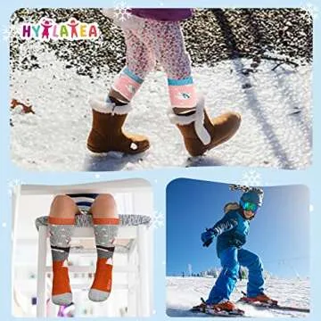 Hylaea Merino Wool Ski Socks Kids, Knee-high Warm Thermal Snowboard Skating Socks for Toddler Boys and Girls Pink Grey X-Small