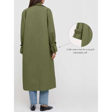 Tankaneo Womens Long Trench Coat Oversized Double Breasted Windproof Classic Lapel Casual Fall Overcoat