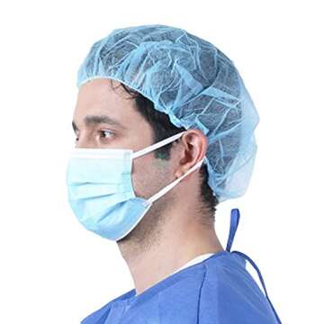 100 pcs Disposable Non-woven Bouffant Caps - 21 inches Anti-Dust Protective Head Hair Cover Hat with...