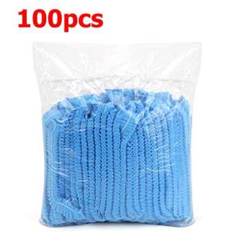 100 pcs Disposable Non-woven Bouffant Caps - 21 inches Anti-Dust Protective Head Hair Cover Hat with Elastic Stretch Band for Medical Labs Nurse Tattoo Hospital – Blue