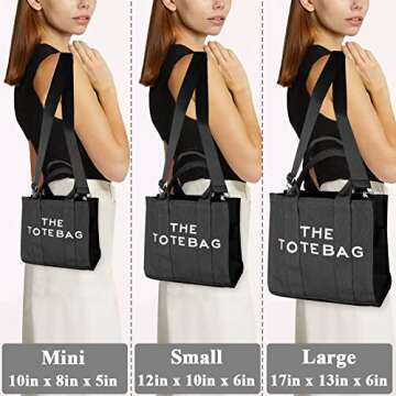 Rezido The Tote Bag for Women Crossbody Canvas Traveler Handbag Zipper A-black 12in x 10in x 6in