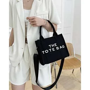 Rezido The Tote Bag for Women Crossbody Canvas Traveler Handbag Zipper A-black 12in x 10in x 6in