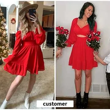 EXLURA Women Tie Back Long Sleeve Aline Mini Dress