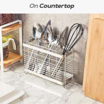 KESOL Utensil Holder with 3 Compartments, Rust-resistant