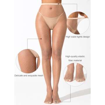 VOAKOW 2 Pairs Fishnet Nude Stockings Womens High Waist Tights Sexy Mesh Stockings Party For Women P...