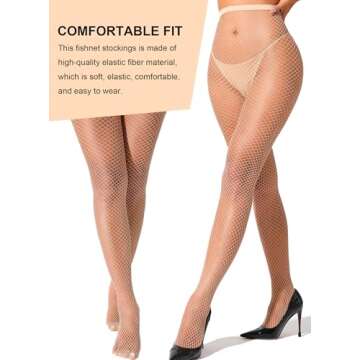 VOAKOW 2 Pairs Fishnet Nude Stockings Womens High Waist Tights Sexy Mesh Stockings Party For Women Pantyhose