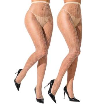 VOAKOW 2 Pairs Fishnet Nude Stockings Womens High Waist Tights Sexy Mesh Stockings Party For Women Pantyhose