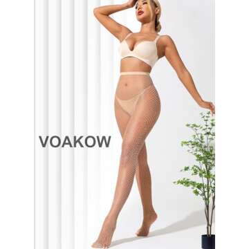 VOAKOW 2 Pairs Fishnet Nude Stockings Womens High Waist Tights Sexy Mesh Stockings Party For Women Pantyhose