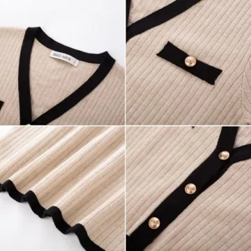 GRACE KARIN Elegant V-Neck Ribbed Knit Midi Dress