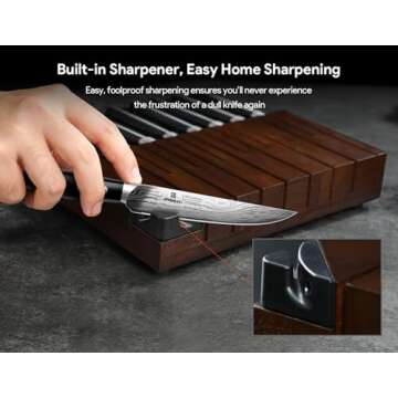 Piklohas Steak Knives Set of 8 with Drawer Organizer Built-in Sharpener, 4.6 Inch Non Serrated Dinner Knife, Forged German Steel Damascus Pattern Straight Edge Meat Knife with Full Tang Handle, Black