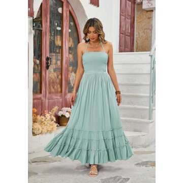R.Vivimos Womens Summer Boho Sexy Backless Long Dresses (Small, Sage Green)