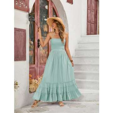 R.Vivimos Womens Summer Boho Sexy Backless Long Dresses (Small, Sage Green)