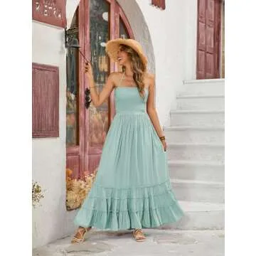 R.Vivimos Womens Summer Boho Sexy Backless Long Dresses (Small, Sage Green)