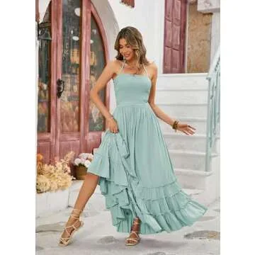R.Vivimos Womens Summer Boho Sexy Backless Long Dresses (Small, Sage Green)