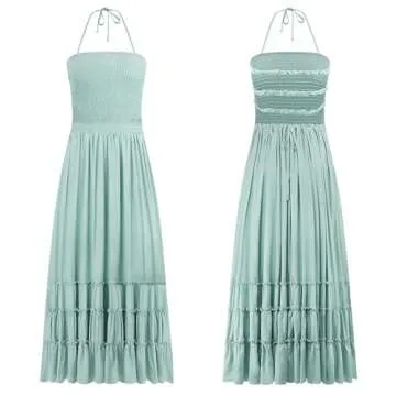 R.Vivimos Womens Summer Boho Sexy Backless Long Dresses (Small, Sage Green)