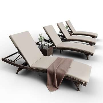 Pamapic Patio Chaise Lounge Set 6 Pieces，Patio Lounge Chair with Adjustable Backrest and Removable Cushion, Outdoor Pool Lounge Chair Set for Patio Poolside Backyard Porch